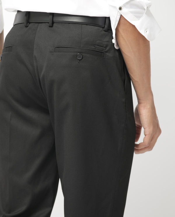 Rare Rabbit Mens Chamey Black Poly Viscose Lycra Fabric Blend Solid Trousers