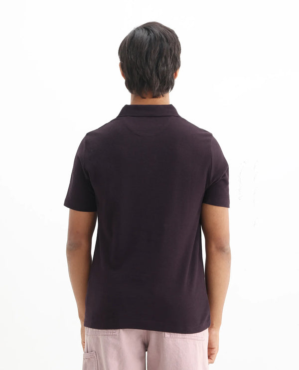 Rare Rabbit Men's Charles Dark Purple Cotton Fabric Short Sleeve Regular Fit Plain Knitted Polo T-Shirt