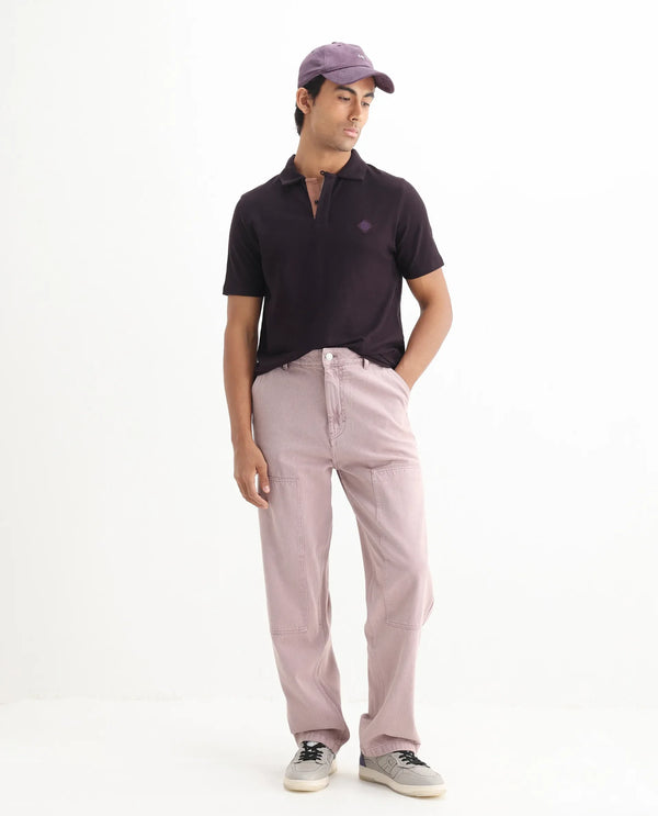 Rare Rabbit Men's Charles Dark Purple Cotton Fabric Short Sleeve Regular Fit Plain Knitted Polo T-Shirt