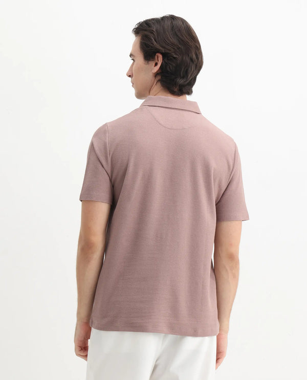 Rare Rabbit Men's Charles Dusky Pink Cotton Fabric Short Sleeve Regular Fit Plain Knitted Polo T-Shirt