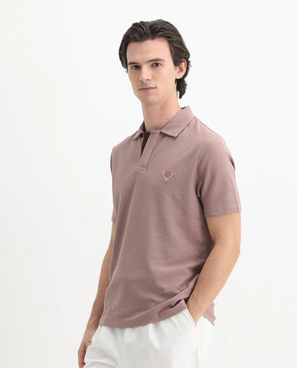 Rare Rabbit Men's Charles Dusky Pink Cotton Fabric Short Sleeve Regular Fit Plain Knitted Polo T-Shirt