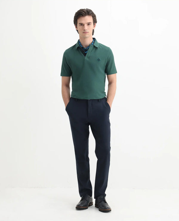 Rare Rabbit Men's Charles Green Cotton Fabric Short Sleeve Regular Fit Plain Knitted Polo T-Shirt
