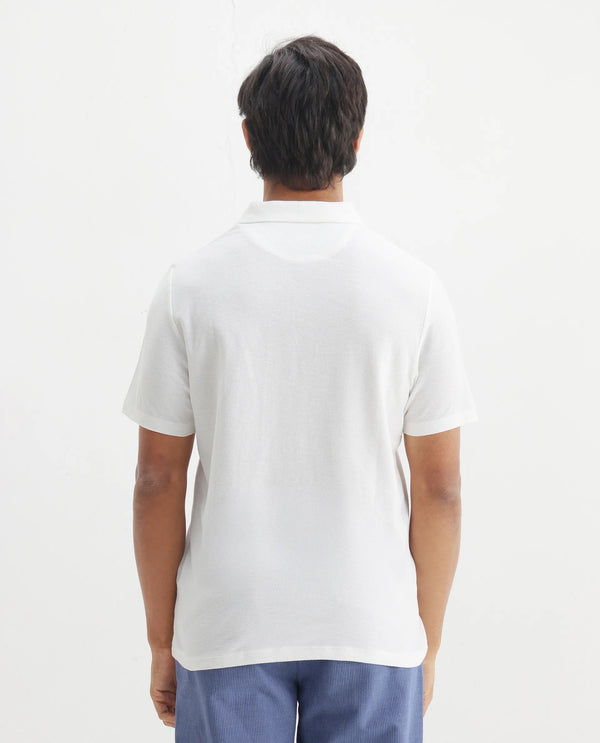 Rare Rabbit Men's Charles Off White Cotton Fabric Short Sleeve Regular Fit Plain Knitted Polo T-Shirt