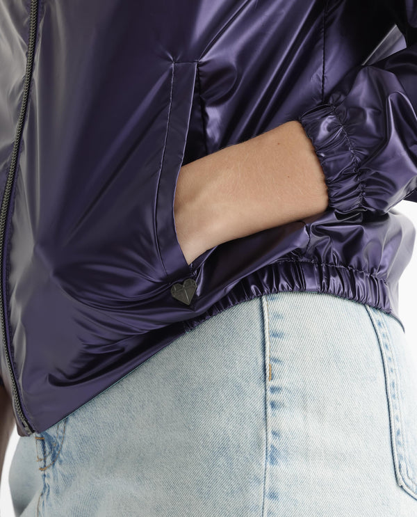 Rareism Women Charlotte Purple Polyester Fabric Full Sleeves Solid Mandarin Collar Jacket