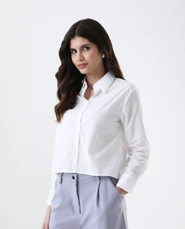Rareism Women Charon White Cotton With Concealed Placket Shirt