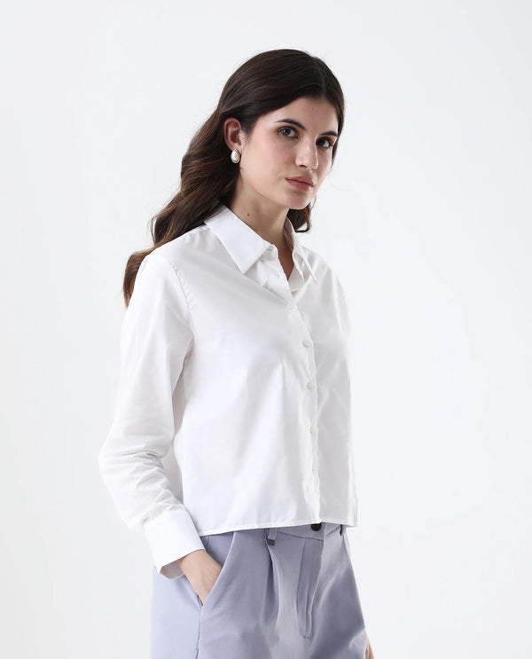 Rareism Women Charon White Cotton With Concealed Placket Shirt