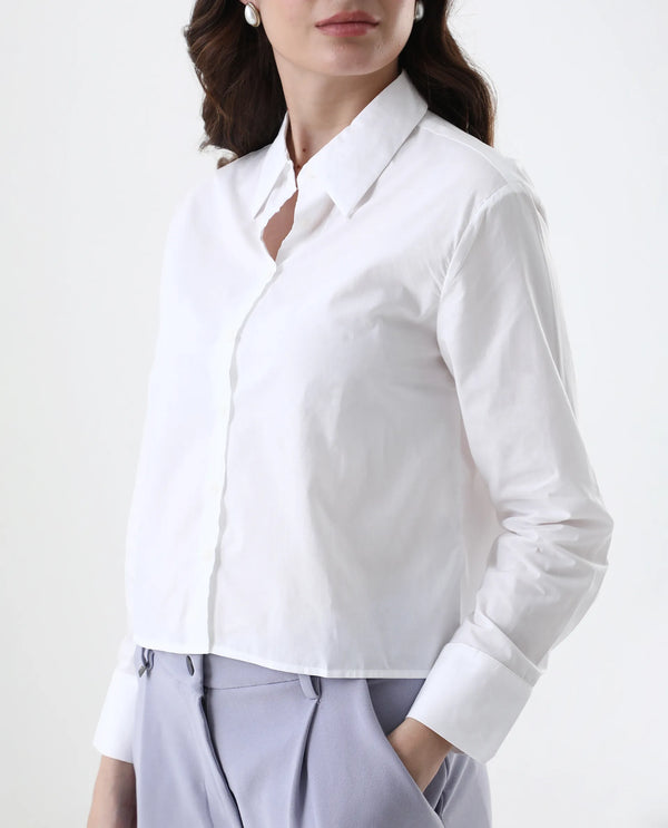 Rareism Women Charon White Cotton With Concealed Placket Shirt