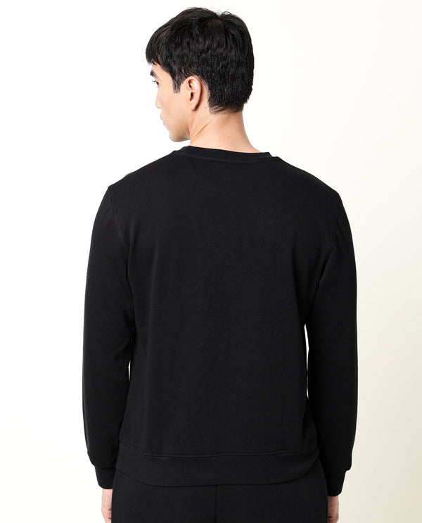 Rare Rabbit Men's Neor Black Cotton Polyester Fabric Full Sleeves Embroidered Branding Sweatshirt