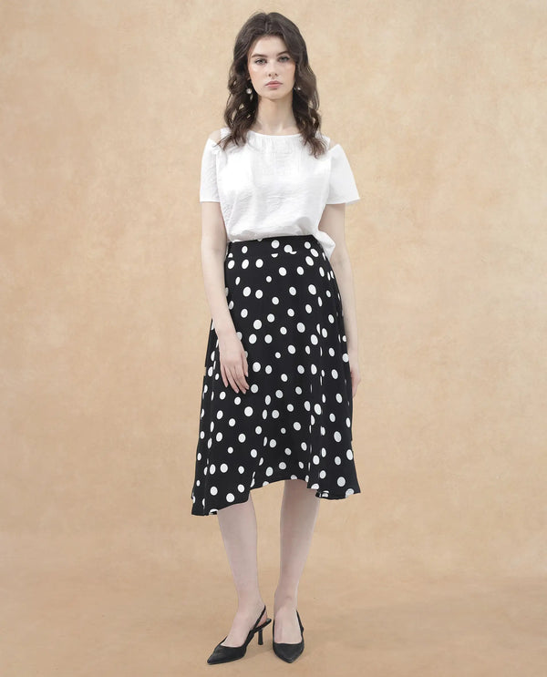 Rareism Women Chatton Black Polyester Fabric Print Ankle Length Skirt