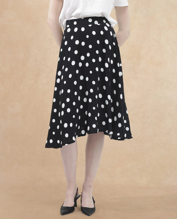 Rareism Women Chatton Black Polyester Fabric Print Ankle Length Skirt