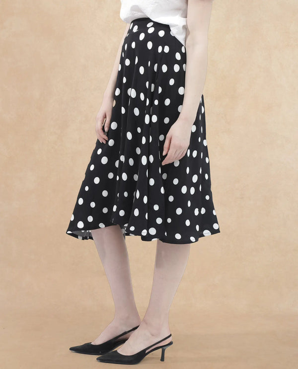 Rareism Women Chatton Black Polyester Fabric Print Ankle Length Skirt