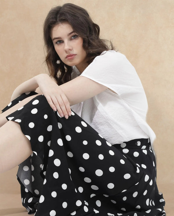 Rareism Women Chatton Black Polyester Fabric Print Ankle Length Skirt