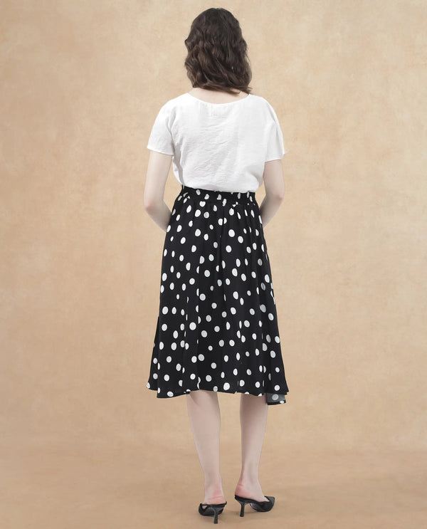 Rareism Women Chatton Black Polyester Fabric Print Ankle Length Skirt