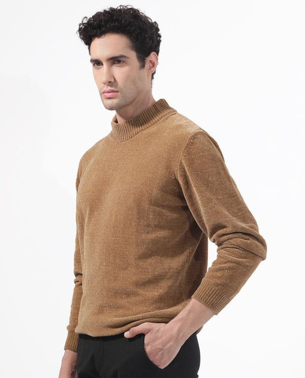 Rare Rabbit Mens Chenee Brown Sweater Full Sleeve Crew Neck Solid