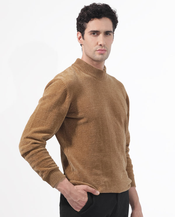Rare Rabbit Mens Chenee Brown Sweater Full Sleeve Crew Neck Solid