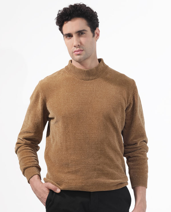 Rare Rabbit Mens Chenee Brown Sweater Full Sleeve Crew Neck Solid