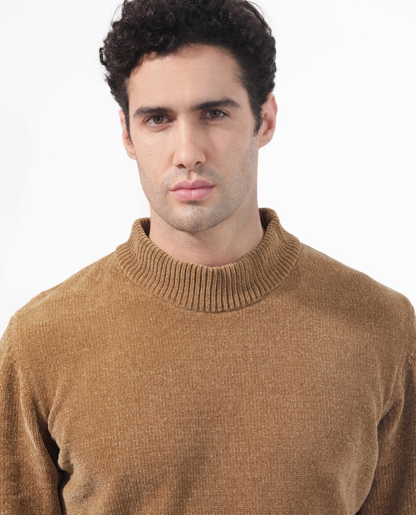 Rare Rabbit Mens Chenee Brown Sweater Full Sleeve Crew Neck Solid