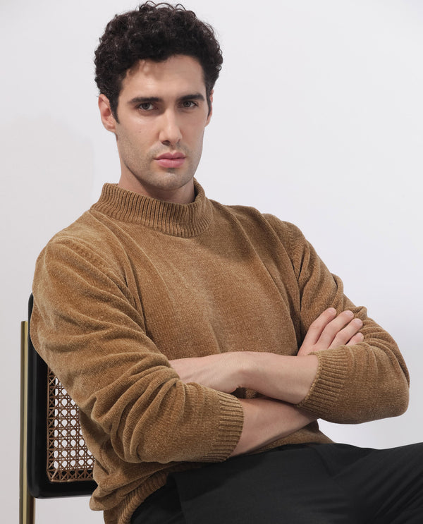 Rare Rabbit Mens Chenee Brown Sweater Full Sleeve Crew Neck Solid