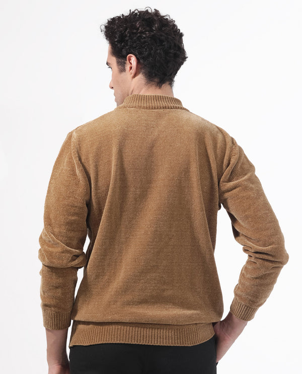 Rare Rabbit Mens Chenee Brown Sweater Full Sleeve Crew Neck Solid