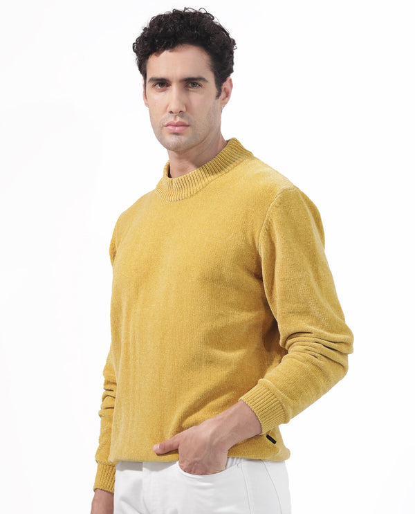 Rare Rabbit Mens Chenee Mustard Sweater Full Sleeve Crew Neck Solid