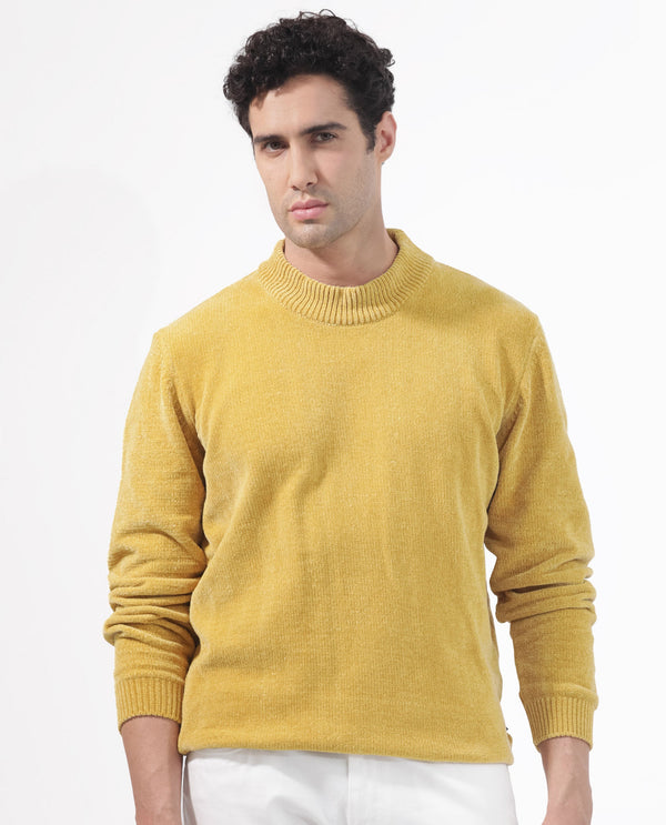 Rare Rabbit Mens Chenee Mustard Sweater Full Sleeve Crew Neck Solid