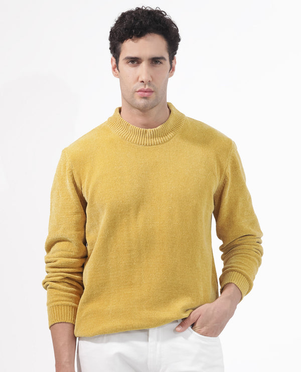 Rare Rabbit Mens Chenee Mustard Sweater Full Sleeve Crew Neck Solid