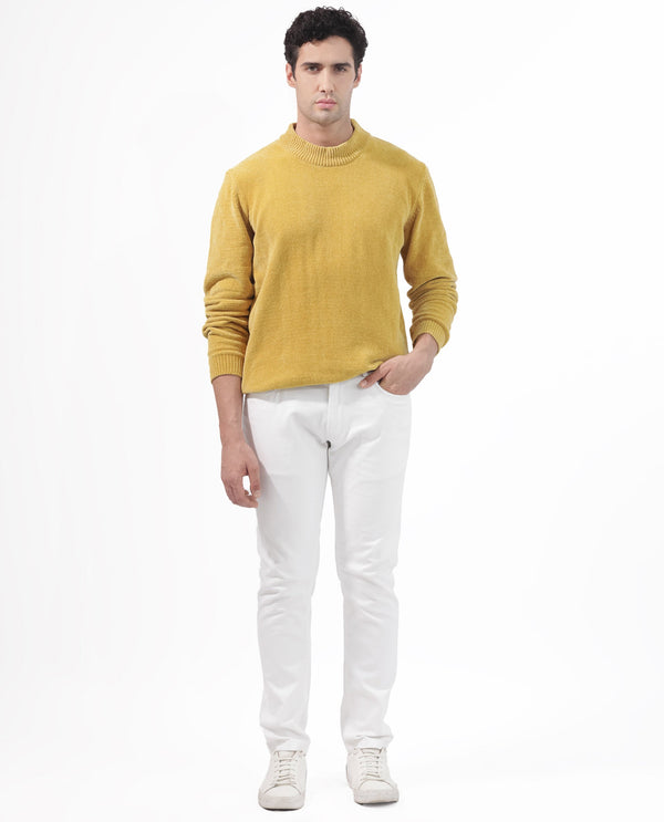 Rare Rabbit Mens Chenee Mustard Sweater Full Sleeve Crew Neck Solid