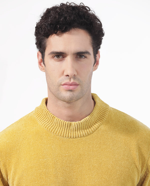 Rare Rabbit Mens Chenee Mustard Sweater Full Sleeve Crew Neck Solid