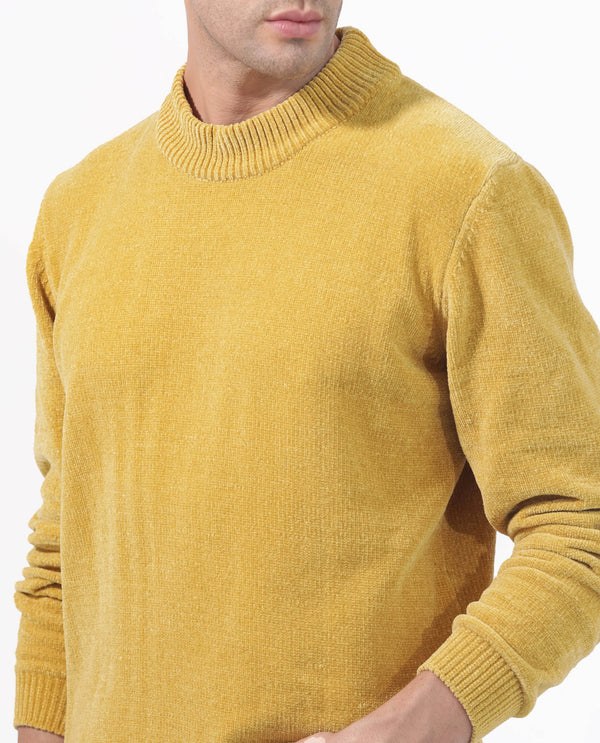 Rare Rabbit Mens Chenee Mustard Sweater Full Sleeve Crew Neck Solid