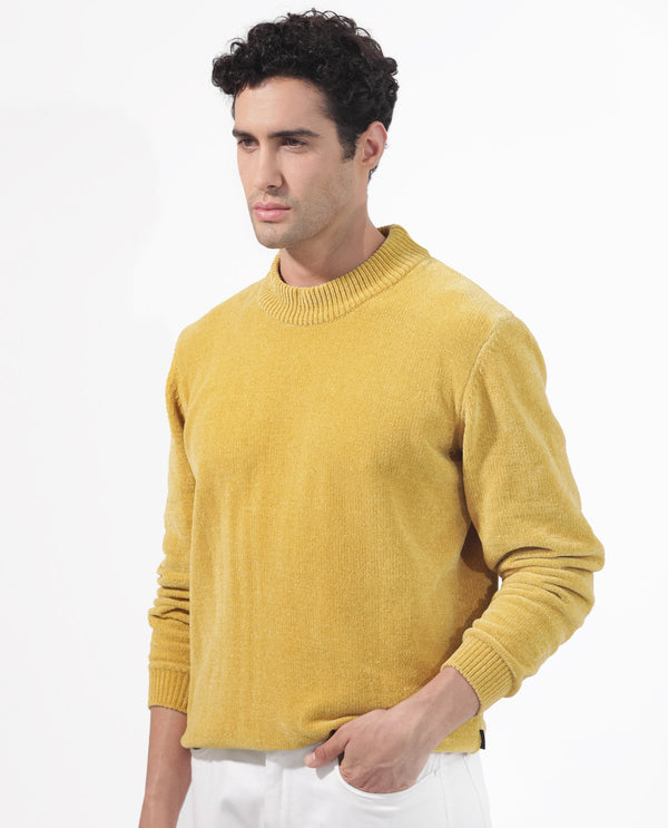 Rare Rabbit Mens Chenee Mustard Sweater Full Sleeve Crew Neck Solid