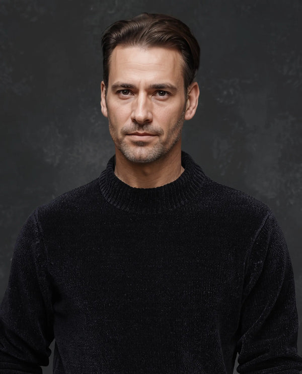 Rare Rabbit Men's Chens Black Chenille Fabric Full Sleeve Regular Fit Crew Neck Textured Sweater