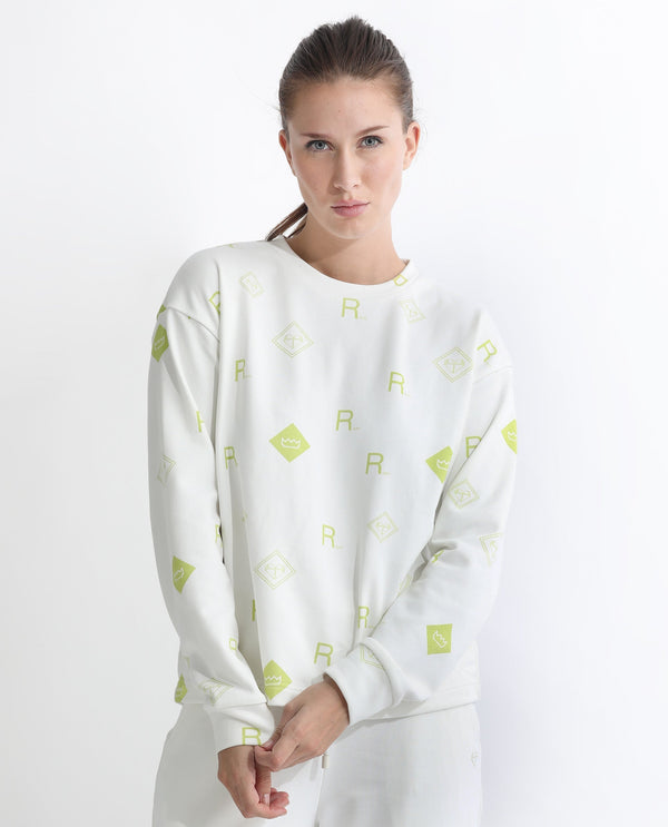 Rareism Articale Women Chico Off White Poly Cotton Fabric Full Sleeves Crew Neck Regular Fit Graphic Print Sweatshirt