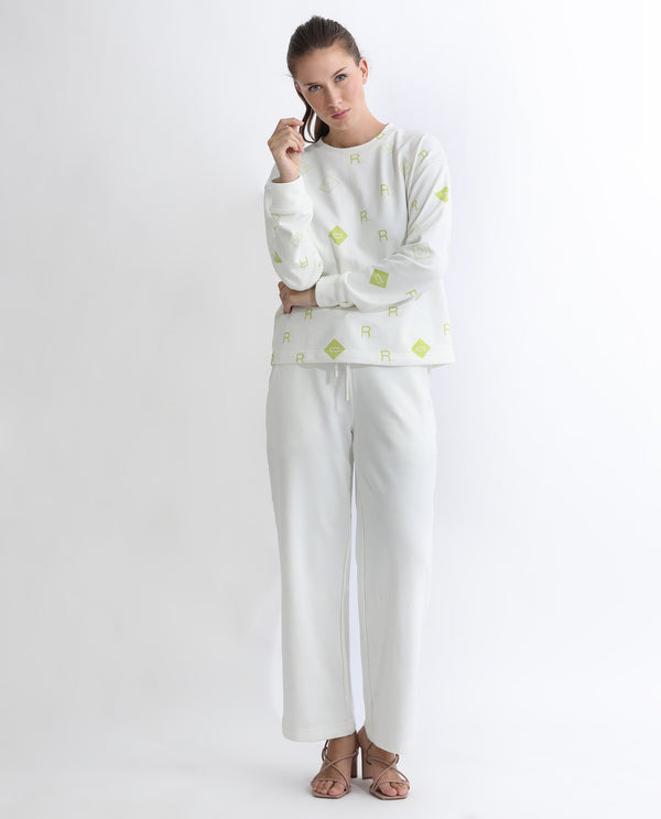 Rareism Articale Women Chico Off White Poly Cotton Fabric Full Sleeves Crew Neck Regular Fit Graphic Print Sweatshirt