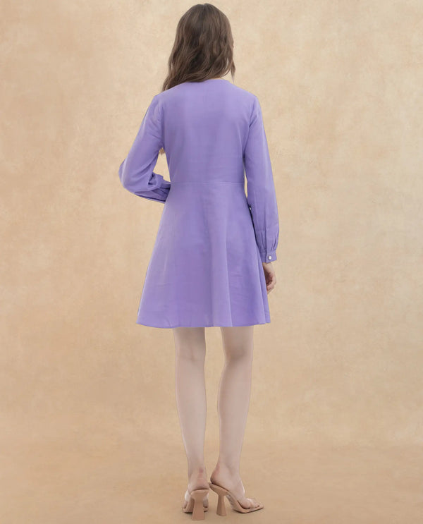 Rareism Women Choho Pastel Purple Cotton Fabric Regular Sleeves V-Neck Solid Regular Length Dress