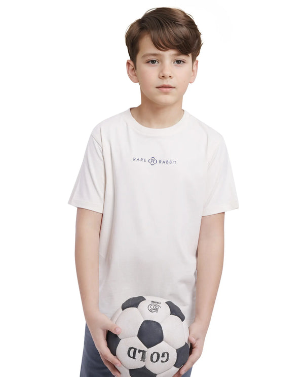Rare Ones Kids Chom Off White Cotton Fabric Half Sleeves Crew Neck Graphic Print T-Shirt