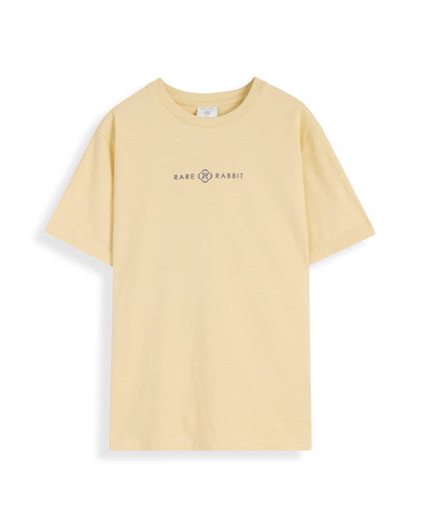 Rare Ones Kids Chom Yellow Cotton Fabric Half Sleeves Crew Neck Graphic Print T-Shirt