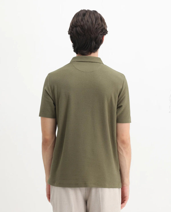 Rare Rabbit Men's Charles Olive Cotton Fabric Short Sleeve Regular Fit Plain Knitted Polo T-Shirt
