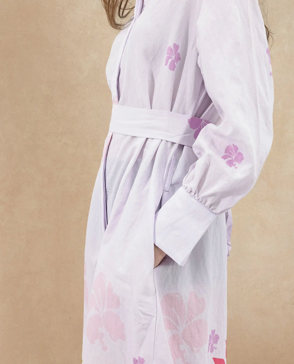 Rareism Women Chunker Off White Rayon Nylon Fabric Regular Sleeves Collared Neck Floral Print Longline Dress
