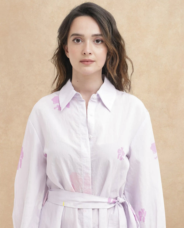 Rareism Women Chunker Off White Rayon Nylon Fabric Regular Sleeves Collared Neck Floral Print Longline Dress