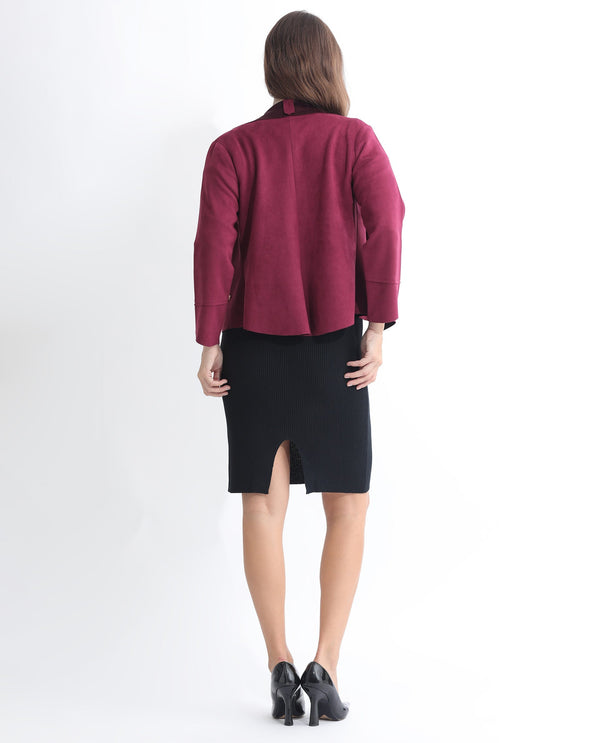 Rareism Women Cinnamon Pink Polyester Fabric Full Sleeves Cowl Neck Relaxed Fit Plain Jacket