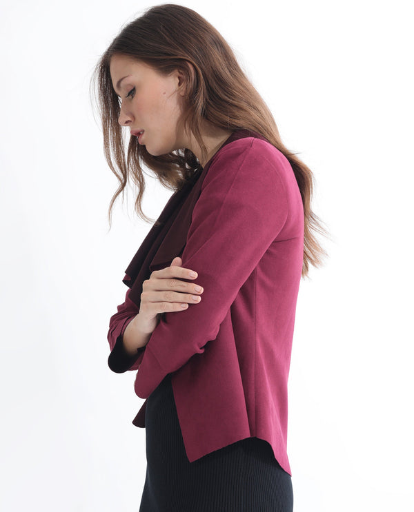 Rareism Women Cinnamon Pink Polyester Fabric Full Sleeves Cowl Neck Relaxed Fit Plain Jacket