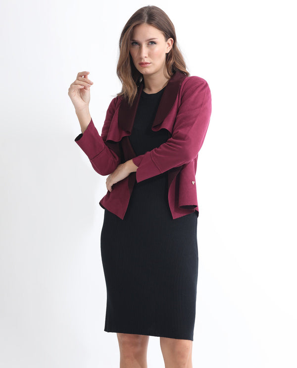 Rareism Women Cinnamon Pink Polyester Fabric Full Sleeves Cowl Neck Relaxed Fit Plain Jacket