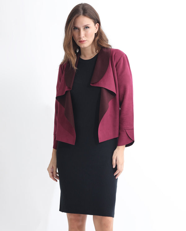 Rareism Women Cinnamon Pink Polyester Fabric Full Sleeves Cowl Neck Relaxed Fit Plain Jacket