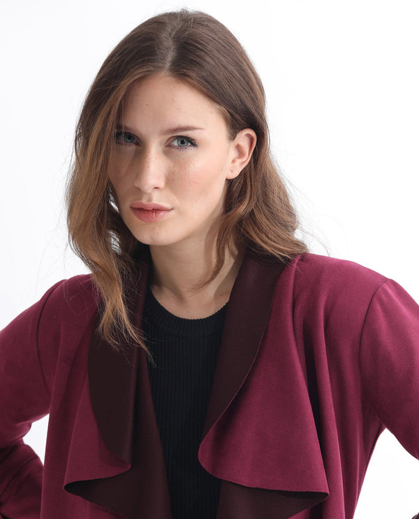 Rareism Women Cinnamon Pink Polyester Fabric Full Sleeves Cowl Neck Relaxed Fit Plain Jacket