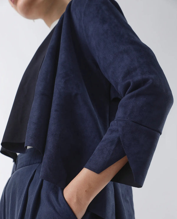 Rareism Women Cinnamon Navy Polyester Fabric Cowl Neck Full Sleeve Relaxed Fit Solid Jacket