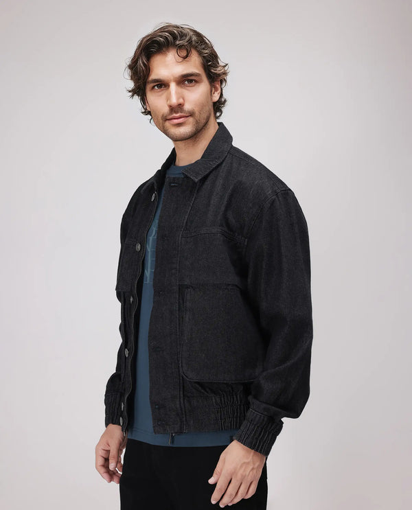 Rare Rabbit Men's Circe Black Cotton Fabric Full Sleeve Spread Collar Oversized Fit Plain Jacket
