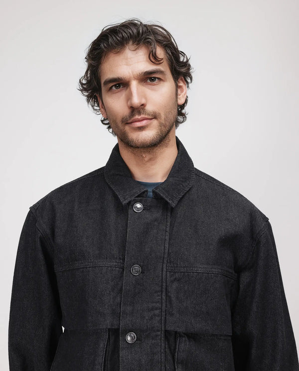 Rare Rabbit Men's Circe Black Cotton Fabric Full Sleeve Spread Collar Oversized Fit Plain Jacket