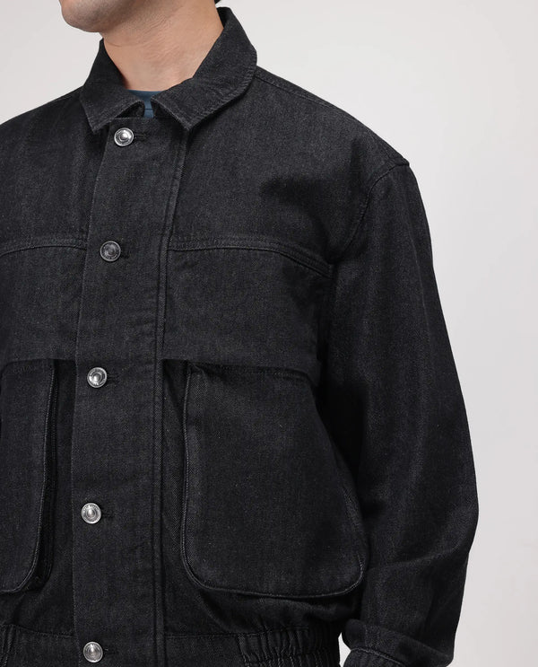 Rare Rabbit Men's Circe Black Cotton Fabric Full Sleeve Spread Collar Oversized Fit Plain Jacket
