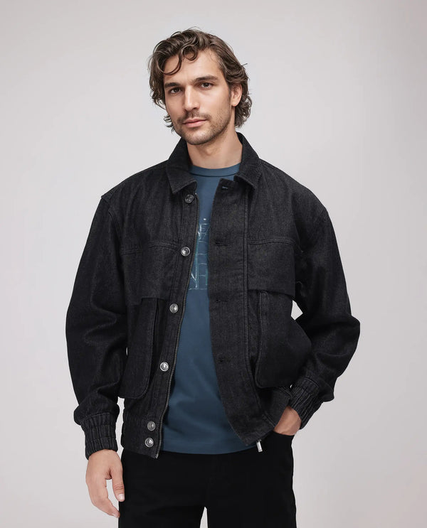 Rare Rabbit Men's Circe Black Cotton Fabric Full Sleeve Spread Collar Oversized Fit Plain Jacket