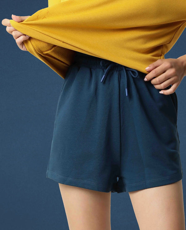 Rareism Women Ciri Dusky Green Cotton Poly Fabric Relaxed Fit Solid Mid Rise Shorts